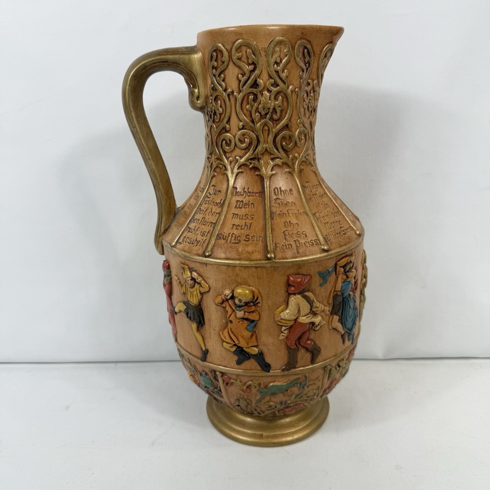Vintage Atlantic Mold German Biblical Art 70's Ceramic Pouring Pitcher 12"